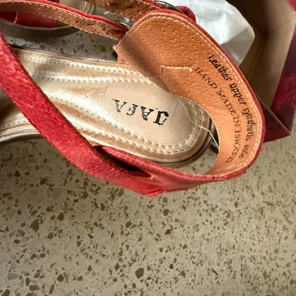 The Jafa 3-Strap Ankle Wedge Sandal in Red. Leather uppers - Picture 5 of 12